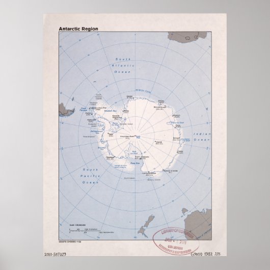Kaart van de Antarctische regio (1982) Poster (Voorkant)