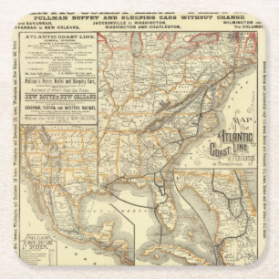 Kaart van de Atlantische kust Vierkante Kartonnen Onderzetter