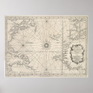 kaart van de Atlantische Oceaan (1746) Poster