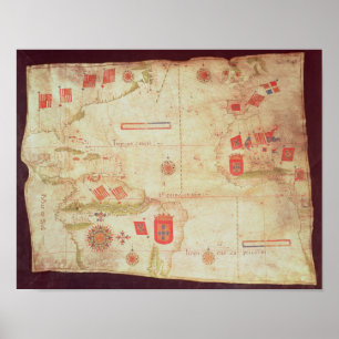 Kaart van de Atlantische Oceaan, c.1550 Poster