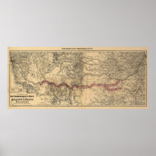 Kaart van de Atlantische spoorweg en de Stille Oce Poster