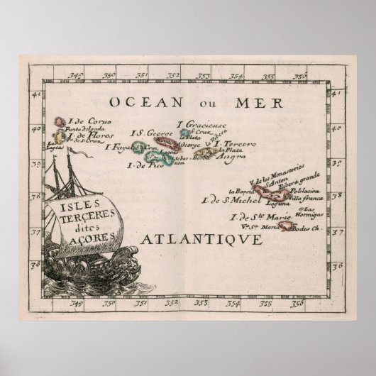  kaart van de Azoren (1682) Poster (Voorkant)