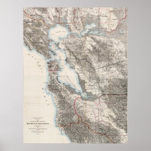 kaart van de baai van San Francisco (1873) Poster (Voorkant)