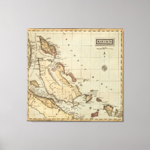  kaart van de Bahama's (1823) Canvas Afdruk