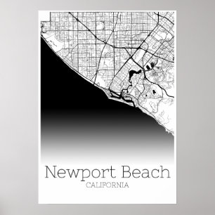 Kaart van de Beach van de Newport - Californië - h Poster