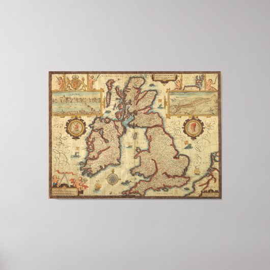  kaart van de Britse eilanden, 1552 - 1629 Canvas Afdruk (Voorkant)
