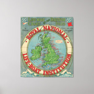 Kaart van de Britse eilanden - Life-Boat-kaart Canvas Afdruk