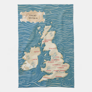 Kaart van de Britse Vintage Poster-kunst Theedoek