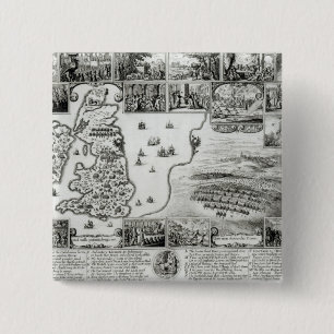 Kaart van de burgeroorlog in Engeland en een uitzi Vierkante Button 5,1 Cm