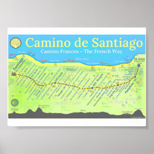 Kaart van de Camino de Santiago Poster