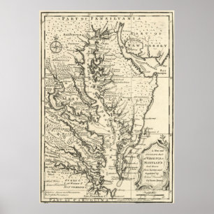 kaart van de Chesapeake Bay (1752) Poster