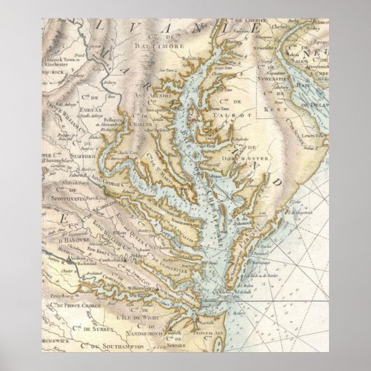 kaart van de Chesapeake Bay(1778) 2 Poster (Voorkant)