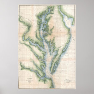 kaart van de Chesapeake Bay (1873) Poster