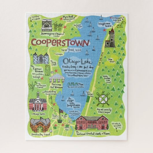 Kaart van de Cooperstown Puzzle Legpuzzel (Verticaal)