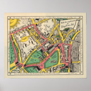 Kaart van de Coronation Route, Londen, Engeland Poster