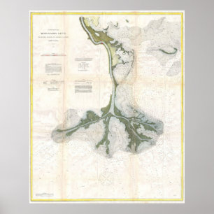 kaart van de delta van de Mississippi (1874) Poster