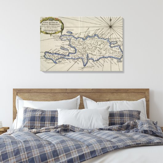 kaart van de Dominicaanse Republiek (1750) Canvas Afdruk (Insitu (Slaapkamer))