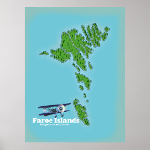 Kaart van de Faeröer eilanden Koninkrijk Denemarke Poster