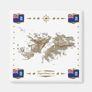 Kaart van de Falklandeilanden + Flags Magnet Magneet