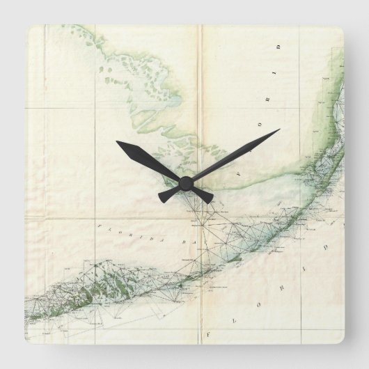  kaart van de Florida Keys (1859) Vierkante Klok (Voorkant)