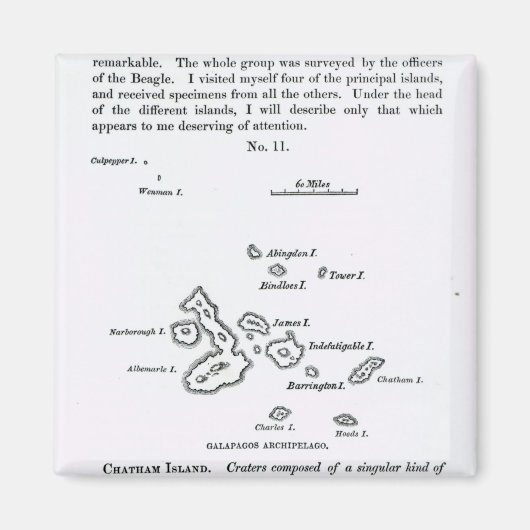 Kaart van de Galapagos-archipel, 1844 Magneet (Voorkant)