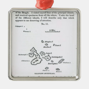 Kaart van de Galapagos-archipel, 1844 Metalen Ornament