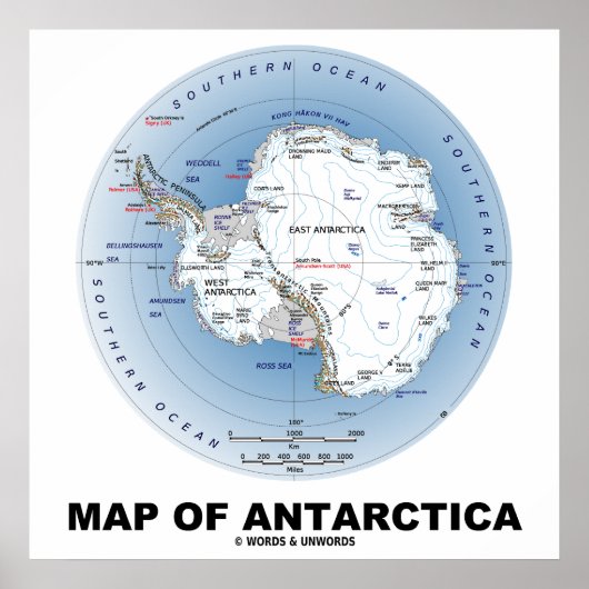 Kaart van de geografische ligging van Antarctica Poster (Voorkant)