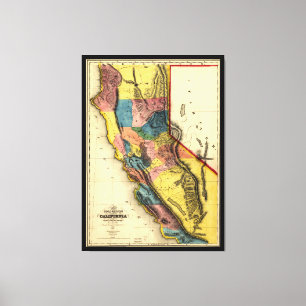 Kaart van de Gold Region in Californië (1851) Canvas Afdruk