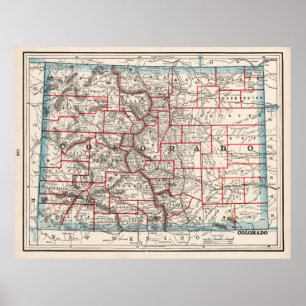 Kaart van de graafschappen van Colorado (1893) Poster