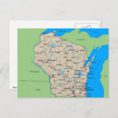 Kaart van (de Groene) Briefkaarten van Wisconsin (Voorkant / Achterkant)