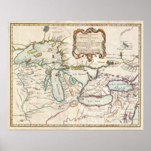  kaart van de Grote Meren (1755) Poster (Voorkant)