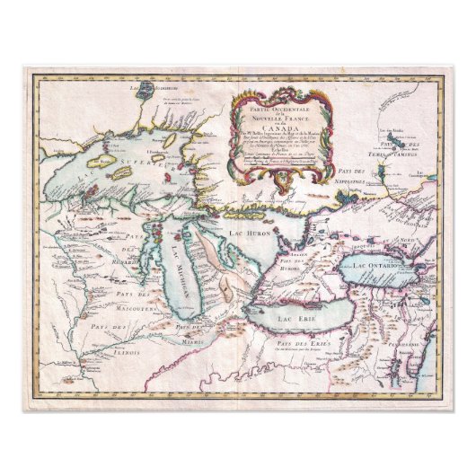  kaart van de Grote Meren Foto Afdruk (Voorkant)