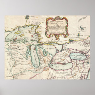  kaart van de Grote Meren in Frankrijk Poster