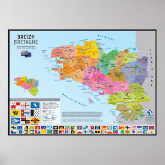 Kaart van de historische landen van Bretagne Poster