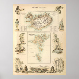 Kaart van de IJsland en de Faeröer (1872) Poster
