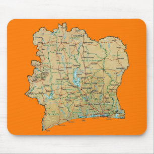 Kaart van de Ivoorkust Mousepad Muismat