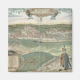 Kaart van de Krakau, van "Civitates Orbis Terrarum Magneet