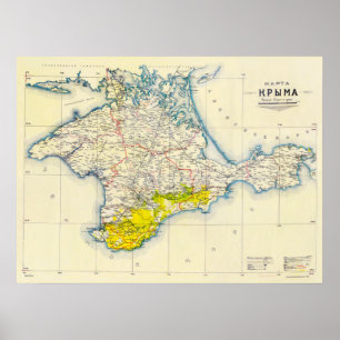 kaart van de Krim, Oekraïne, regio Sebastopol Poster