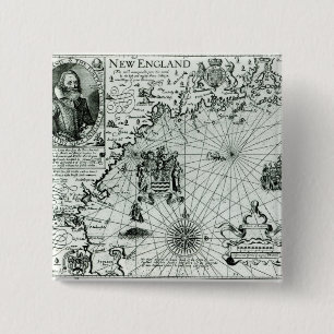 Kaart van de kust van New England Vierkante Button 5,1 Cm