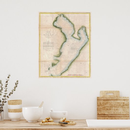 kaart van de kuststrook van Tampa (1855) Poster (Keuken)