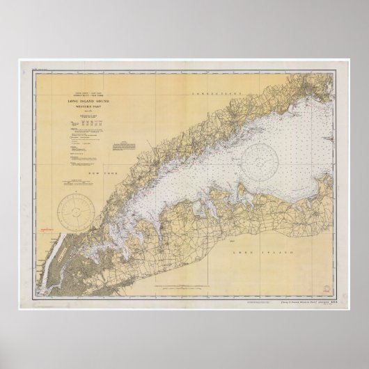 kaart van de Long Island Sound (1934) Poster (Voorkant)