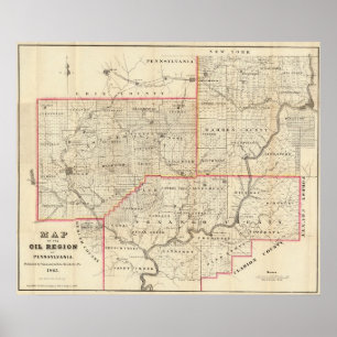 Kaart van de olieregio Pennsylvania Poster