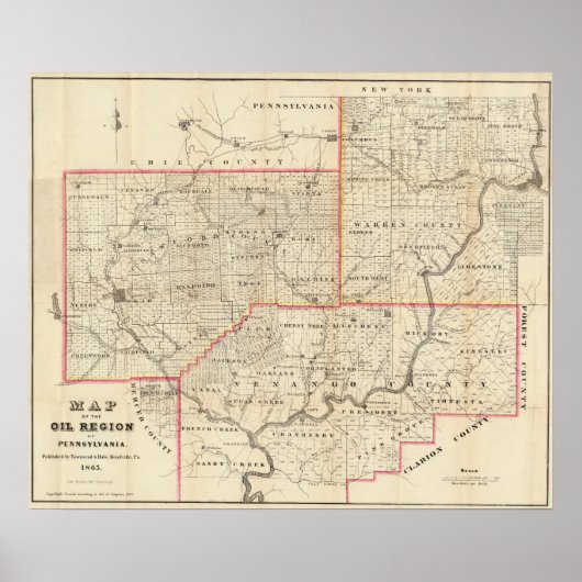 Kaart van de olieregio Pennsylvania Poster (Voorkant)
