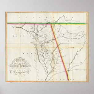 Kaart van de Oorlogsstoel onder de Kreek-Indiërs Poster