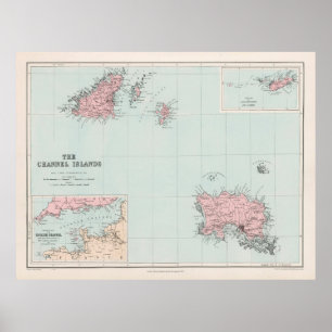 Kaart van de oude Kanaaleilanden (1904) Guernsey e Poster