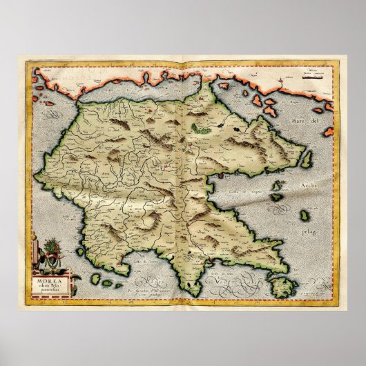  kaart van de Peloponnesos (1596) Poster (Voorkant)