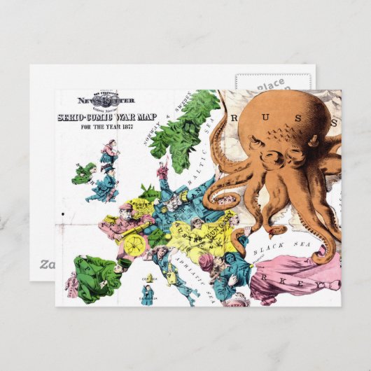 kaart van de politieke Cartoon van Europa (1877) (Voorkant / Achterkant)