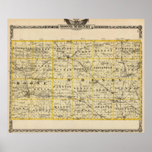 Kaart van de provincies Boone en McHenry Poster