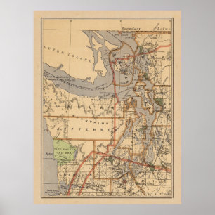 kaart van de Puget Sound (1876) Poster