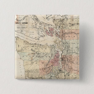  kaart van de Puget Sound (1891) Vierkante Button 5,1 Cm